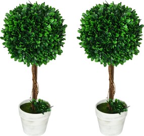 HOMCOM 2 db Mesterséges Fenyőfa Szett - 60 cm, UV-álló Mesterséges Növény Cserépben, Műanyag Mesterséges Növények, Valódihoz Hasonló Műnövény a Nappal