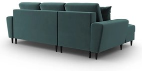 Petróleum színű bársony kinyitható tárolóhelyes sarokkanapé (bal oldali-heverő résszel) Kyoto – Cosmopolitan Design