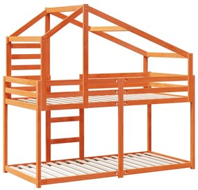 viaszbarna tömör fenyőfa ágy emelettel és tetővel 80 x 200 cm