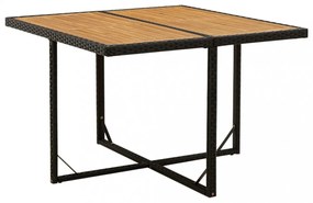 fekete polyrattan és tömör akácfa kerti asztal 109x107x74 cm