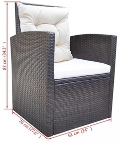6-részes barna kültéri polyrattan étkezőszett párnákkal