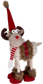 Karácsonyi dekoráció Pikkelyes szarvas piros-fehérsállal, 23 x 15 x 37 cm