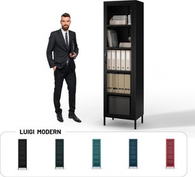 Fekete üveg vitrin nappaliba, fém lábakon LUIGI Modern 500 x 1800 x 350 mm