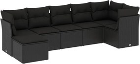vidaXL 7 részes fekete polyrattan kerti ülőgarnitúra párnával