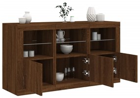 barna tölgy színű tálalószekrény LED-ekkel 123 x 37 x 67 cm