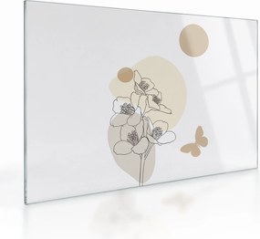 Üveg kép - Bézs virágok pillangóval N⁰4 (70x50 cm)