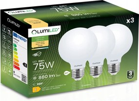 3x Led izzó E27 G95 Tejszínű Matt 8W 75W Globe Dekoratív Nagy Lumiled
