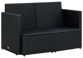 vidaXL fekete kétszemélyes polyrattan kerti kanapé párnákkal