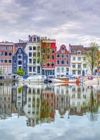Poszter 39,5x55cm Amszterdami bérházak a csatorna partján, Assaf Frank