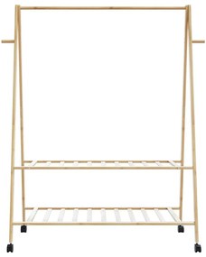 bambusz ruhaállvány polcokkal és kerekekkel 132x45,5x155,5 cm