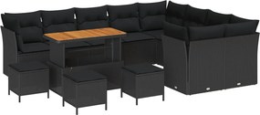 vidaXL Kerti Kanapé Szett párnával tárolóval 13 pcs Fekete