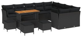 vidaXL Kerti Kanapé Szett párnával tárolóval 13 pcs Fekete