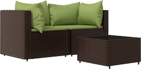vidaXL 3 részes barna polyrattan kerti ülőgarnitúra párnával