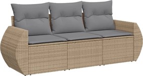 vidaXL 3 részes bézs polyrattan kerti ülőgarnitúra párnákkal