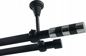 Dupla függönykarnis Mennyezeti Fém 19+19mm Fekete 180cm Henger Króm Kerekek Nélkül