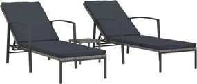 vidaXL 2 db szürke polyrattan napozóágy asztallal