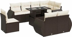 vidaXL 9 részes barna polyrattan kerti ülőgarnitúra párnákkal