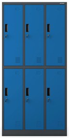 Fémöltözőszekrény – IGOR 6 ajtós szekrény, 900 x 1850 x 450 mm, antracit-kék