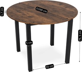 Étkezőasztal 100 cm méretben, rusztikus tölgy/fekete színben TEO