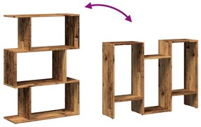 3 szintes antik fa színű fa elválasztó könyvespolc 70x24x97 cm