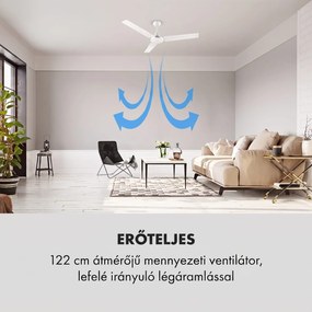 Klarstein Spin Doctor, fehér, 55W, mennyezeti ventilátor, 122cm, 3 kar, rozsdamentes acél