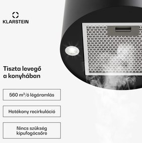 Klarstein Barett, sziget páraelszívó, Ø 35 cm, légkeringetés, 560 m³/ó, LED, aktívszén szűrő, fekete