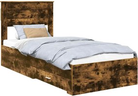 vidaXL Ágykeret fejtámlával fiókkal Füstölt tölgy 90 x 190 cm Faanyag