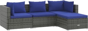 vidaXL 4 részes szürke polyrattan kerti ülőgarnitúra párnákkal