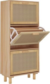 vidaXL barna szerelt fa és természetes rattan cipőszekrény 52x25x80 cm