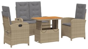 vidaXL 4 részes bézs polyrattan kerti étkezőgarnitúra párnákkal