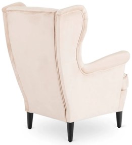 Elegáns Füles Fotel Lábtartóval, Bézs Bársony Kárpittal. EVAN 2