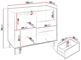 Komód Somkera 1D3SZ (fehér + fekete)  . 1103675