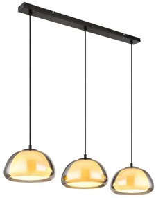 Globo 15743-3H Függeszték fém fekete matt, füstszínű/fehér üveg, kábel textil fekete, magassága rövidíthető, HxSzxM: 950x250x1200mm, 3x E14 40W 230V izzók nélkül
