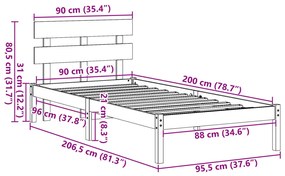 Ágykeret Fejtámlával Fehér 90x200 cm Tömör Fa Fenyő