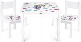 Gyerek asztal székekkel, háttámlával, Unikornis Mdf 60x60x42 cm