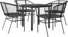 vidaXL 5 részes fekete polyrattan üveg kerti étkezőgarnitúra párnákkal