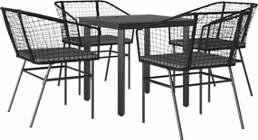 vidaXL 5 részes fekete polyrattan üveg kerti étkezőgarnitúra párnákkal