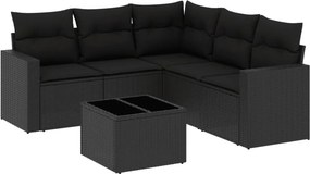 vidaXL 6 részes fekete polyrattan kerti ülőgarnitúra párnákkal