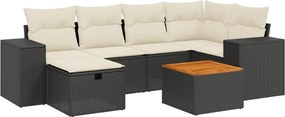 vidaXL 7 részes fekete polyrattan kerti ülőgarnitúra párnával