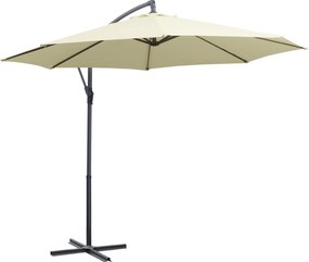 Outsunny Kerti Napernyő Ø300x250 cm Oldalra Elhelyezett, Dönthető Napernyő Kézi Kurblival, Keresztalappal és 8 Fém Rúddal Teraszra és Erkélyre Beige |