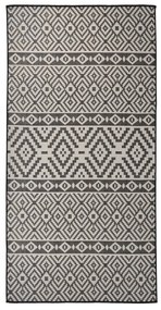 fekete csíkos lapos szövésű kültéri szőnyeg 100 x 200 cm