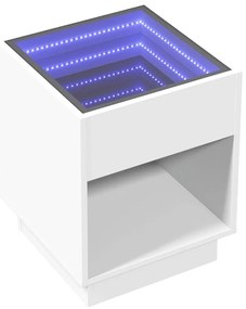 Fehér végtelen hatású LED-es dohányzóasztal 40 x 40 x 50 cm