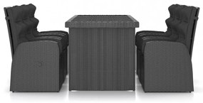 7 részes fekete polyrattan kültéri étkezőszett párnákkal