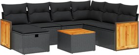 vidaXL 8 részes fekete polyrattan kerti ülőgarnitúra párnákkal