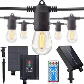 Kerti Füzér Napelemes Led Lámpa Lánc 10M Távirányító 10x E27 Led Izzó