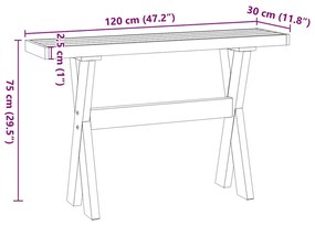 konzolasztal NOAIN X alakú lábak 120x30x75 cm tömör fa fenyőfa