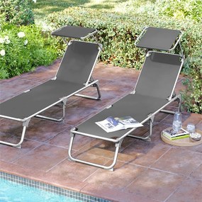 Napozóágy 55x193x31 cm, állítható napozóágy napellenzővel, füstszürke