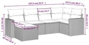 6 részes világosszürke polyrattan kerti ülőgarnitúra párnákkal