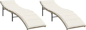 vidaXL 2 db bézs polyrattan napozóágy párnával