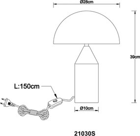 Globo 21030S Asztali lámpa, matt homokszínű fém, matt fehér, fekete PVC kábel, billenőkapcsoló a kábelen, ø: 280mm, M: 390mm, kábelhossz 1500mm, 2x E27 40W 230V izzók nélkül